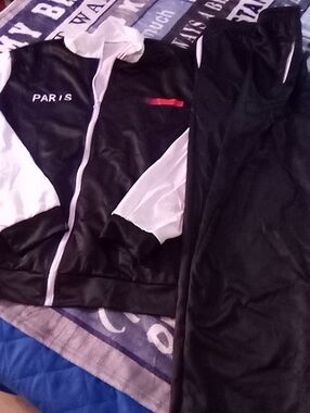 Tempo Paris Black and White Track Jacket and Pants with Red Accent